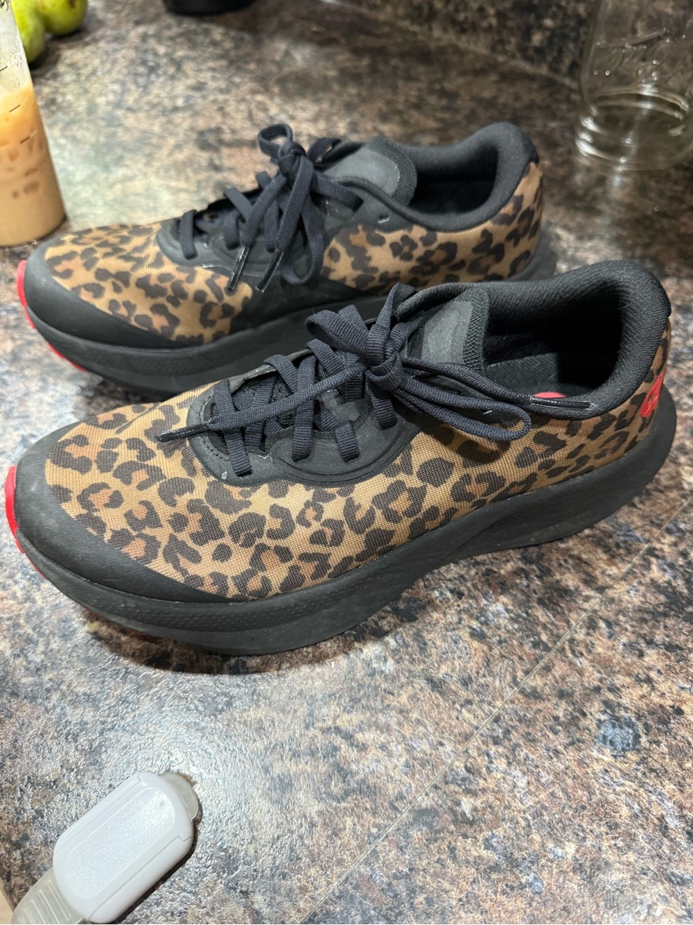 lululemon athletica Leopard Print Athletic Shoes - Black & Brown with Red Accent